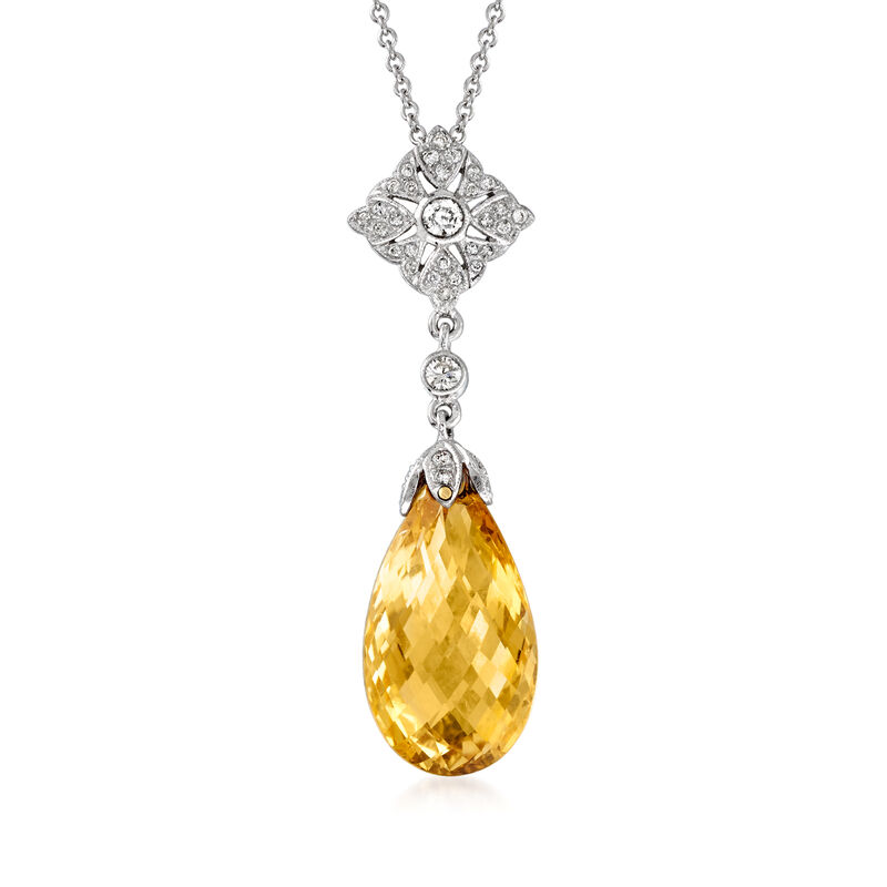 C. 1990 Vintage 11.00 Carat Citrine and .31 ct. t.w. Diamond Drop Necklace in 18kt and 14kt White Gold image number 0
