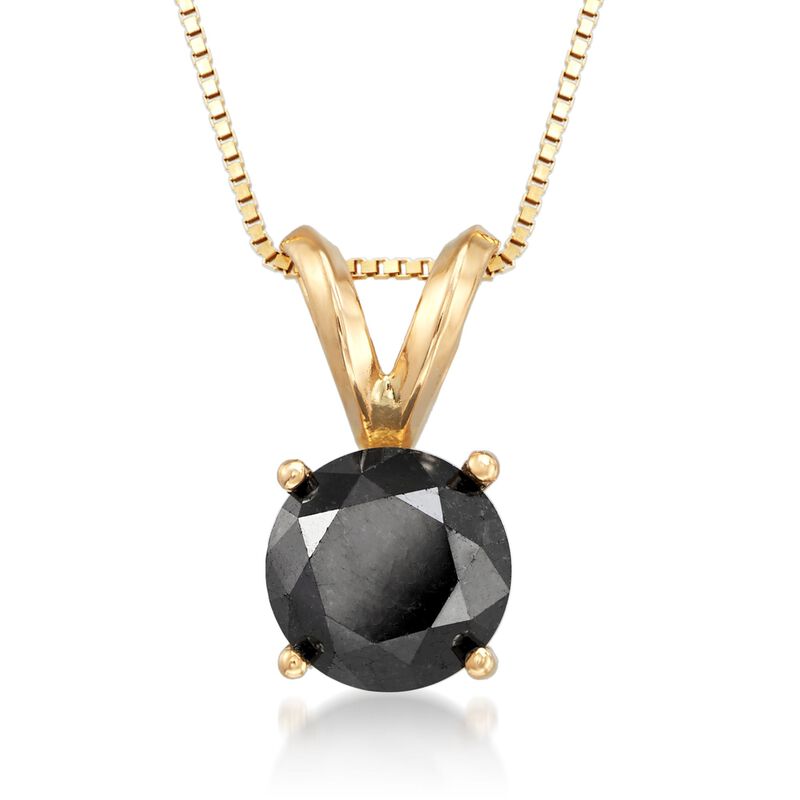 1.50 Carat Black Diamond Solitaire Necklace in 14kt Yellow Gold image number 0