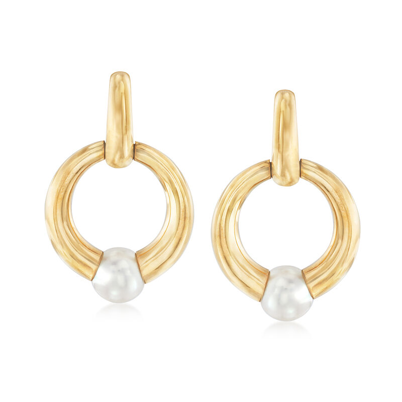 C. 1994 Vintage Cartier 8.3mm Cultured Pearl Doorknocker Earrings in 18kt Yellow Gold image number 0