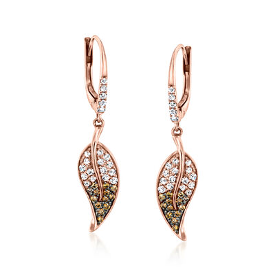 Le Vian .54 ct. t.w. Chocolate Ombre and Vanilla Diamond Leaf Drop Earrings in 18kt Strawberry Gold