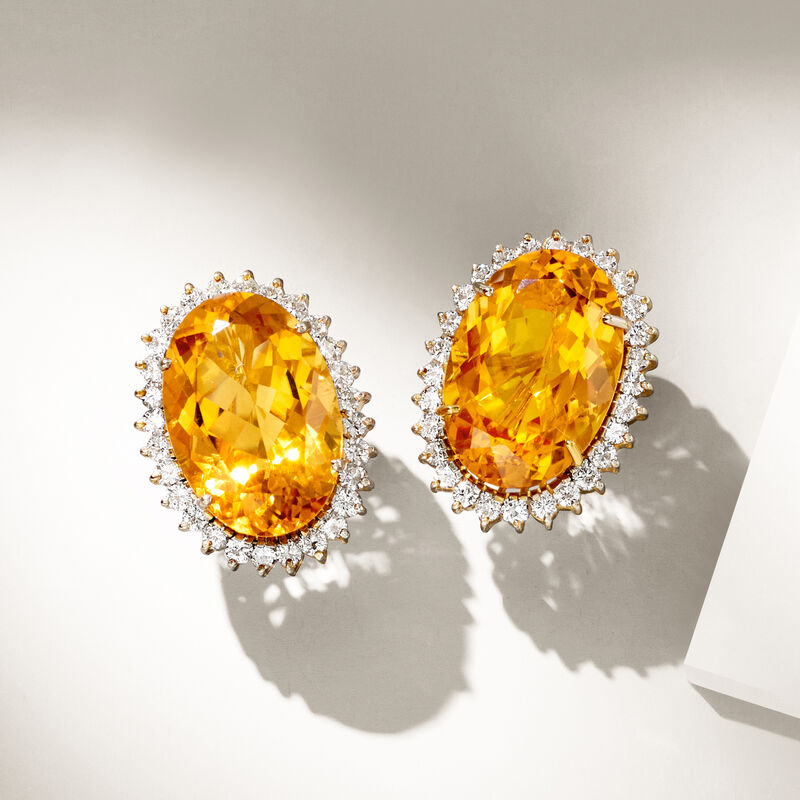 C. 1980 Vintage 35.00 ct. t.w. Citrine and 2.80 ct. t.w. Diamond Earrings in 10kt Yellow Gold image number 3