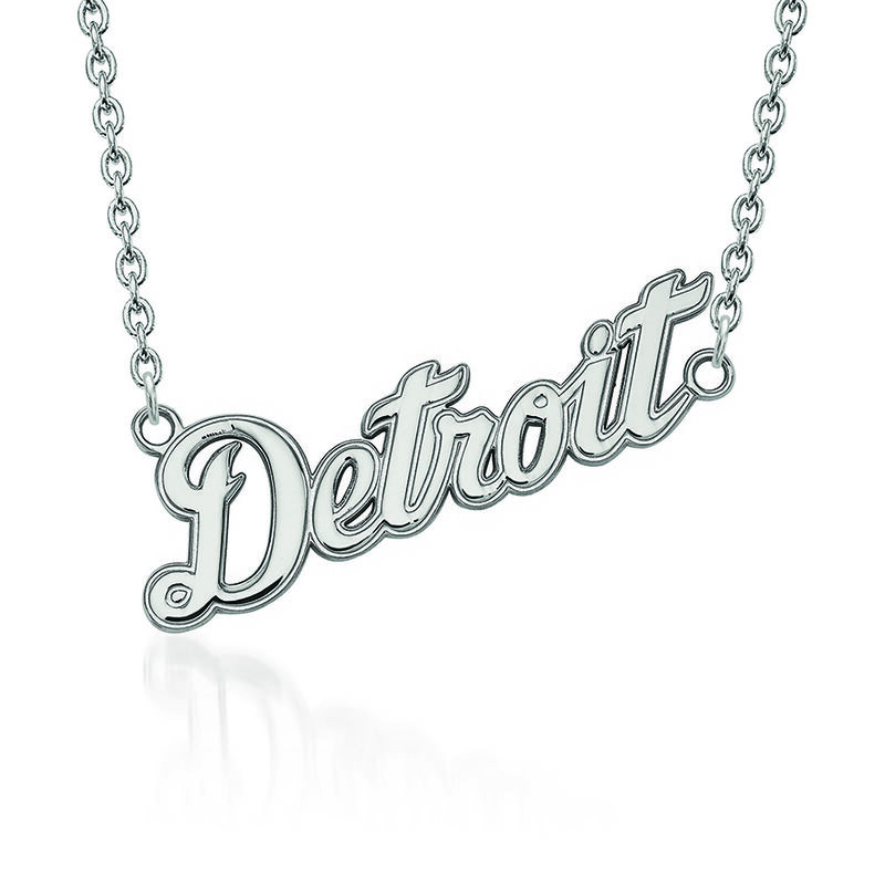 15x35mm 14kt White Gold MLB Detroit Tigers Pendant Necklace. 18" image number 0