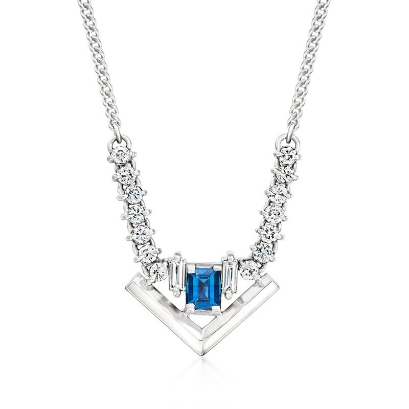 C. 1990 Vintage .35 Carat Sapphire and .60 ct. t.w. Diamond Geometric Necklace in Platinum. 19.5&quot; image number 0