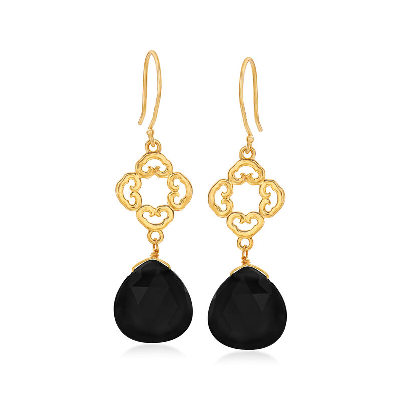 15.00 ct. t.w. Black Spinel Openwork Drop Earrings in 18kt Gold Over Sterling image number 0