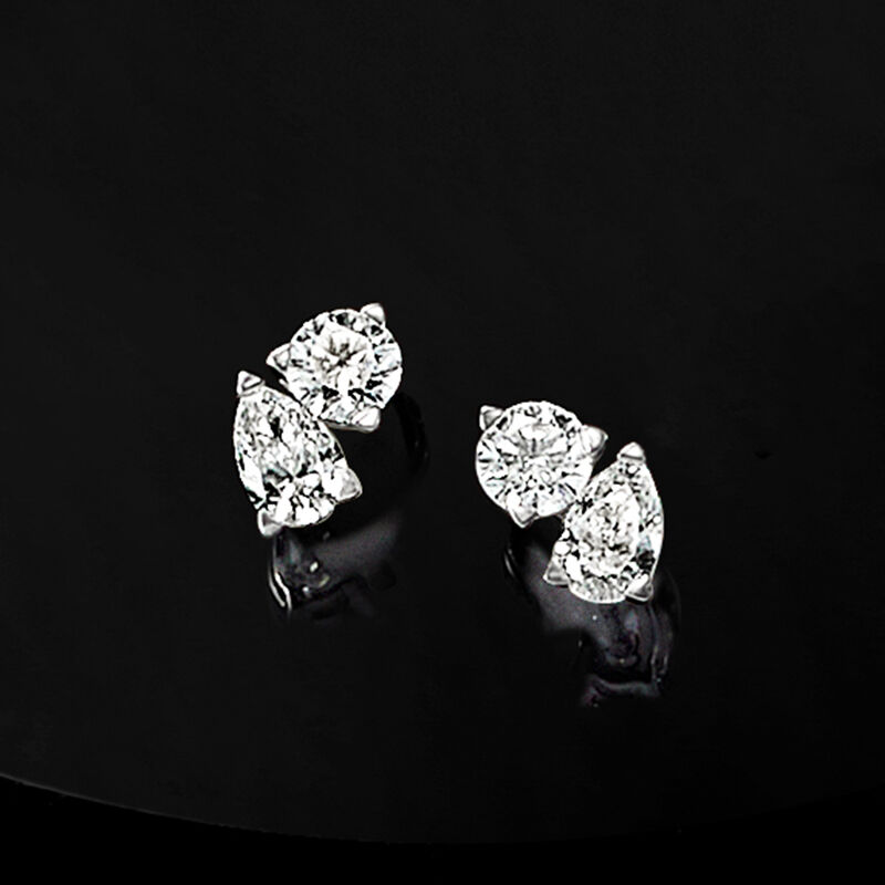 1.00 ct. t.w. Lab-Grown Diamond Toi et Moi Earrings in 14kt White Gold image number 2
