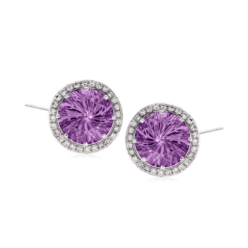 C. 1990 Vintage 10.00 ct. t.w. Amethyst and .85 ct. t.w. Diamond Earrings in 14kt White Gold image number 0