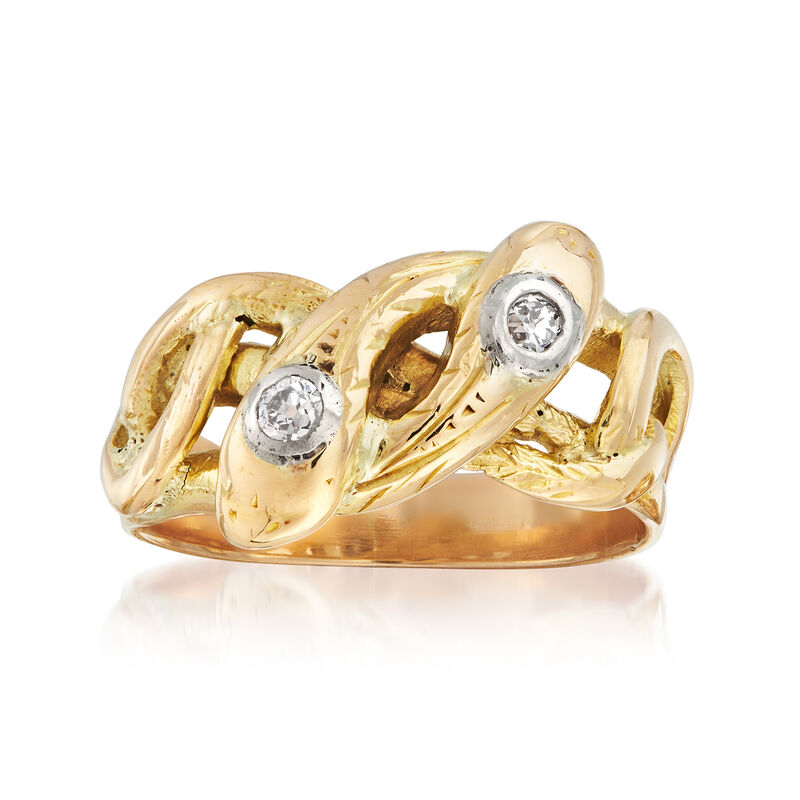 C. 1950 Vintage .12 ct. t.w. Diamond Twisted Snake Ring in 18kt Yellow Gold image number 0
