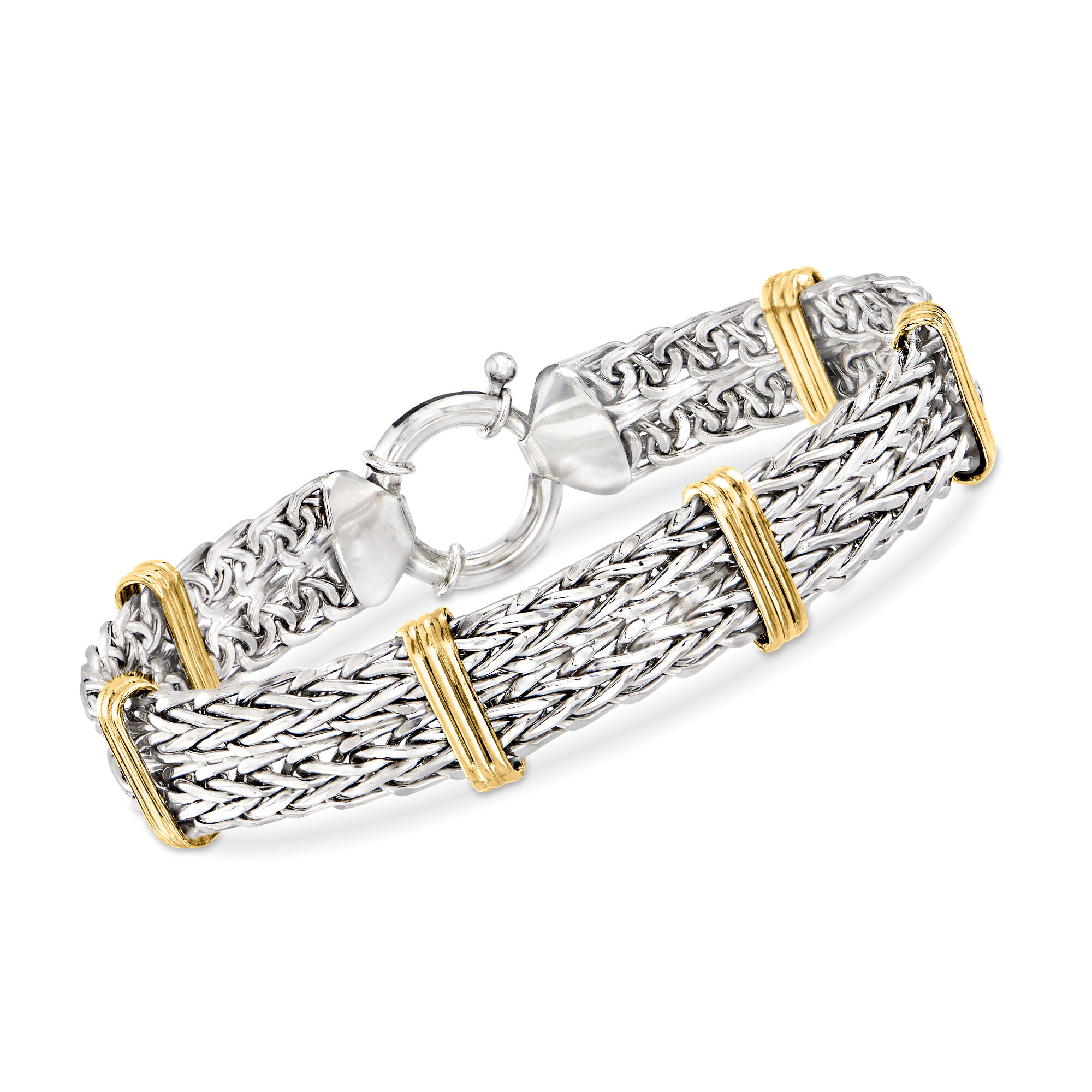 ★rosemont★ SILVER BRACELET RC0160 Two-Tone Sterling Silver Wheat-Link Bracelet