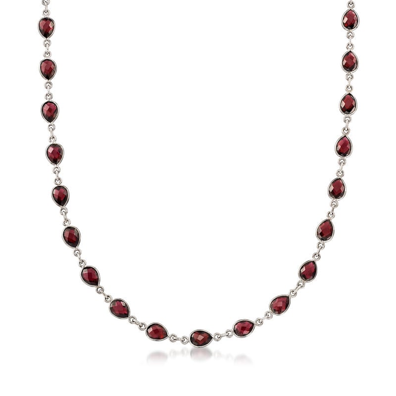 30.00 ct. t.w. Pear-Shaped Garnet Station Necklace in Sterling Silver. 18&quot; image number 0