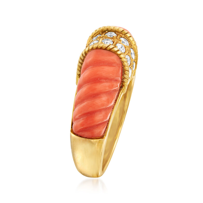 C. 1980 Vintage Coral and .50 ct. t.w. Diamond Ring in 18kt Yellow Gold image number 2