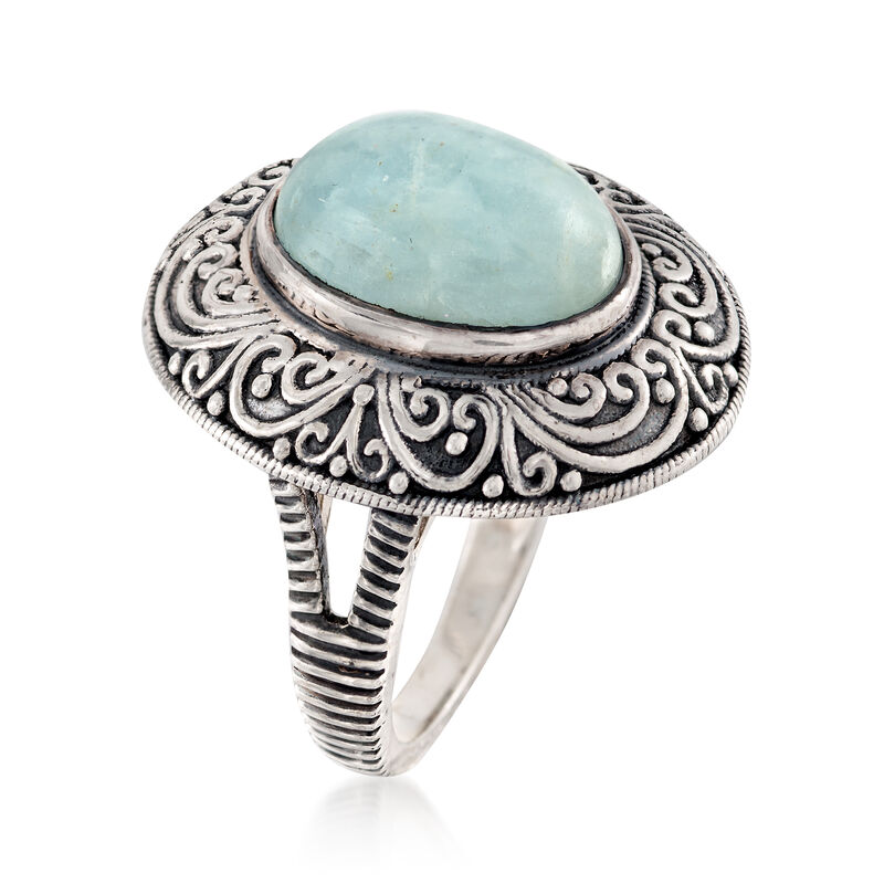 6.25 Carat Milky Aquamarine Ring in Sterling Silver image number 2