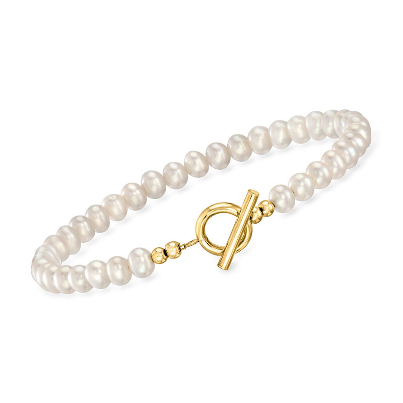 4-5mm Cultured Pearl Toggle Bracelet with 14kt Yellow Gold. 7&quot; image number 0