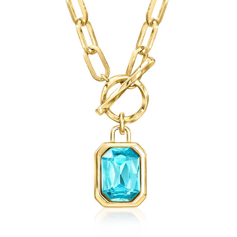 14kt Yellow Gold-Plated Necklace with Bezel-Set Simulated Blue Gemstone. 18"  image number 1