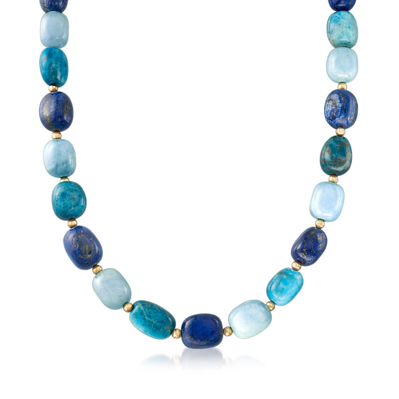Multi-Gem Beaded Necklace in 14kt Yellow Gold image number 0