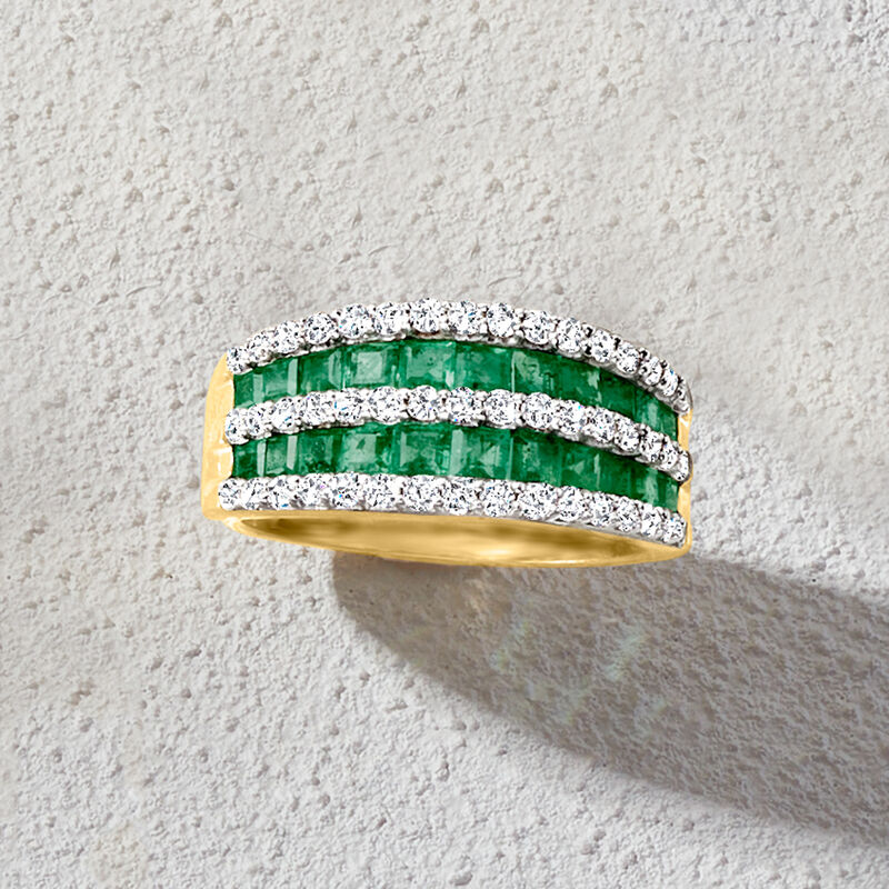 1.50 ct. t.w. Emerald and .73 ct. t.w. Diamond Multi-Row Dome Ring in 14kt Yellow Gold image number 4
