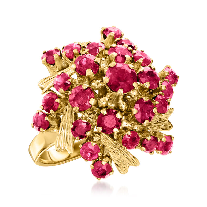 C. 1960 Vintage 3.90 ct. t.w. Ruby Cluster Ring in 10kt Yellow Gold. Size 5.5 image number 3
