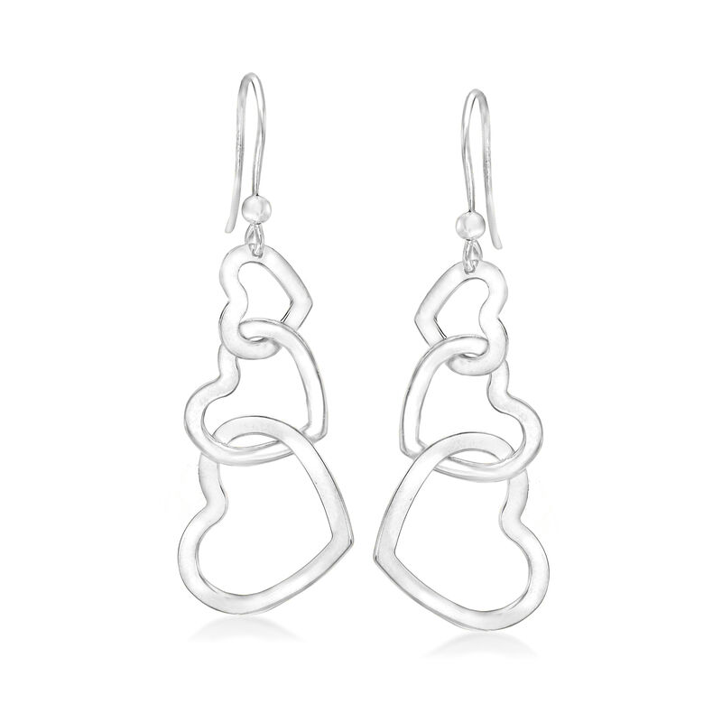 Italian Sterling Silver Interlocking Heart Drop Earrings image number 0