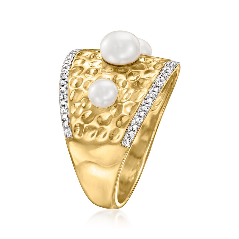 3.5-5.5mm Cultured Pearl Ring with Diamonds in 18kt Gold Over Sterling image number 2