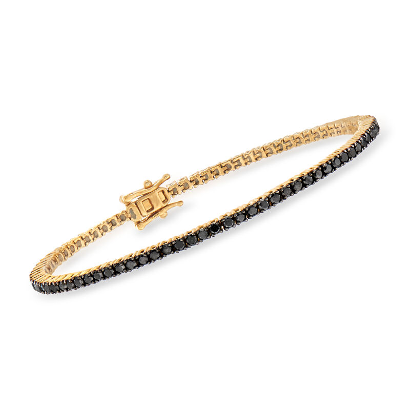 3.00 ct. t.w. Black Diamond Tennis Bracelet in 18kt Gold Over Sterling image number 0