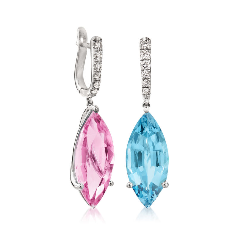 7.00 Carat Aquamarine and 6.50 Carat Morganite Drop Earrings with .40 ct. t.w. Diamonds in 18kt White Gold image number 3