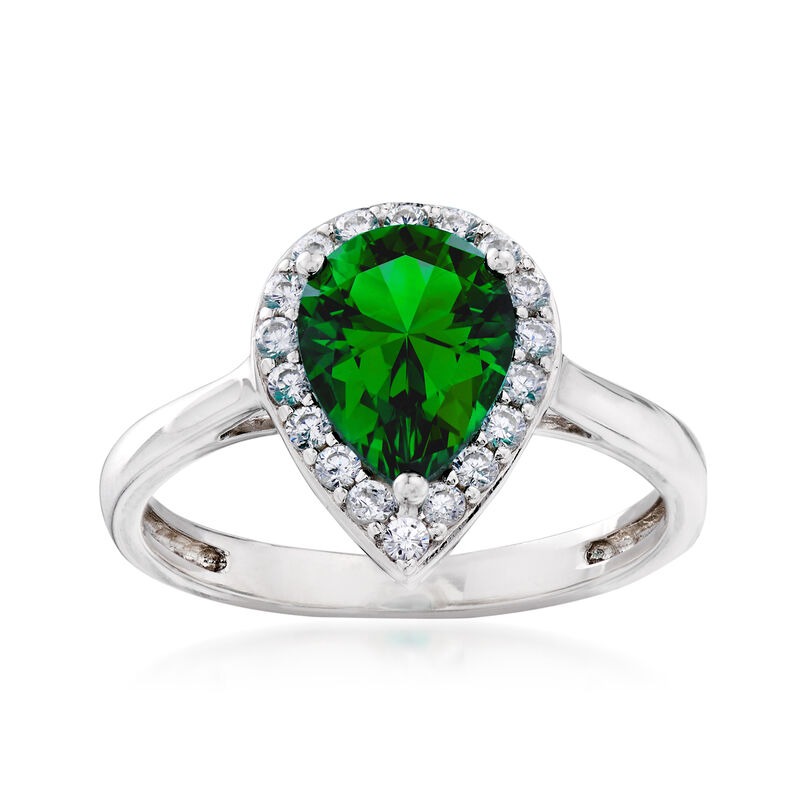 Simulated Emerald and .20 ct. t.w. CZ Ring in Sterling Silver image number 0