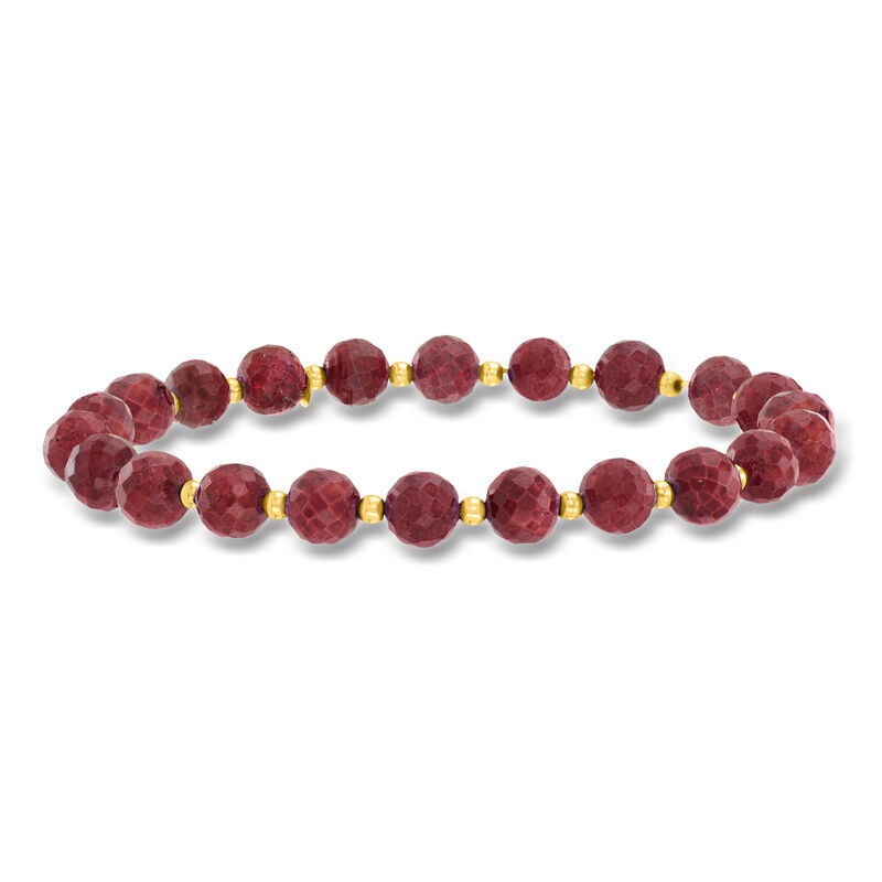 60.00 ct. t.w. Ruby Bead Stretch Bracelet in 10kt Yellow Gold. 7" image number 0