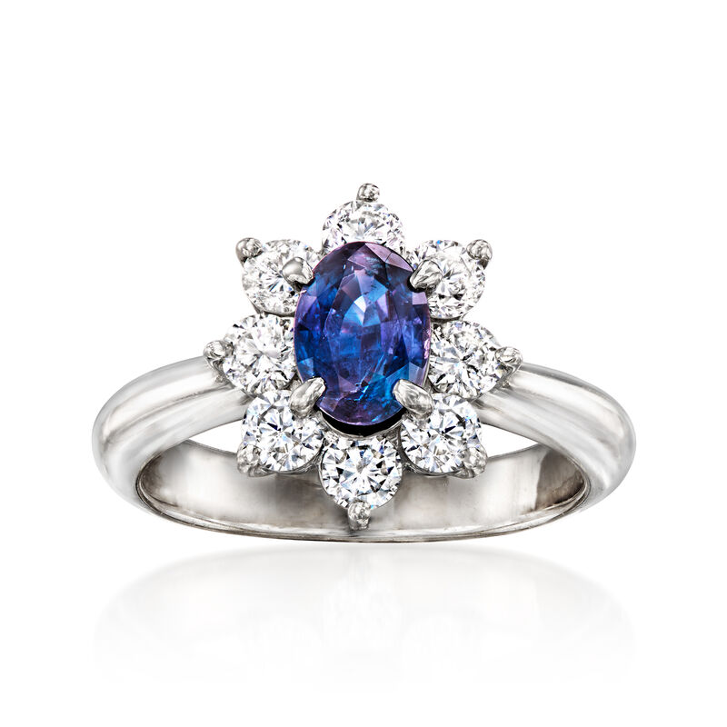 C. 2000 Vintage .78 Carat Multicolored Alexandrite and .75 ct. t.w. Diamond Ring in Platinum. Size 6 image number 0