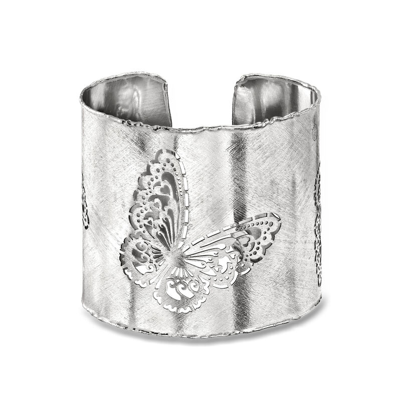 Italian Sterling Silver Brushed and Polished Openwork Butterfly Cuff Bracelet image number 0