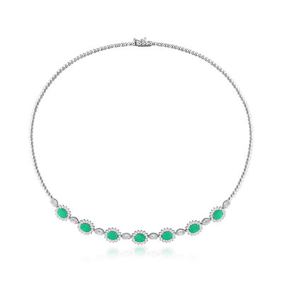 5.25 ct. t.w. Emerald and 3.09 ct. t.w. Diamond Necklace in 14kt White Gold