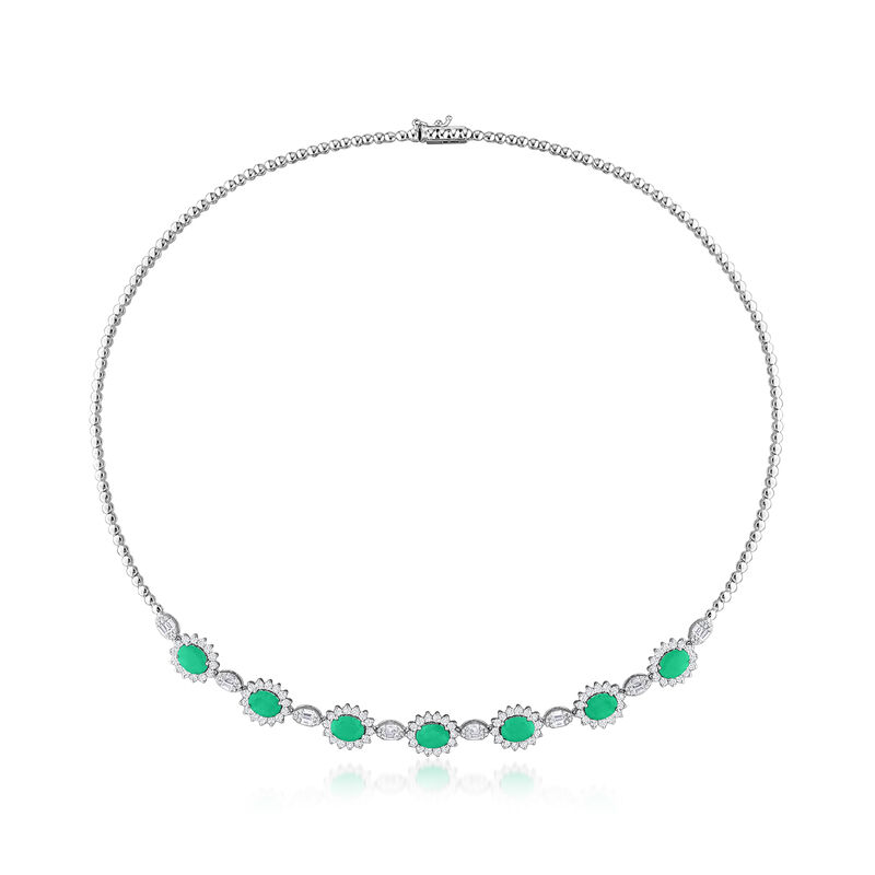 5.25 ct. t.w. Emerald and 3.09 ct. t.w. Diamond Necklace in 14kt White Gold. 17" image number 1
