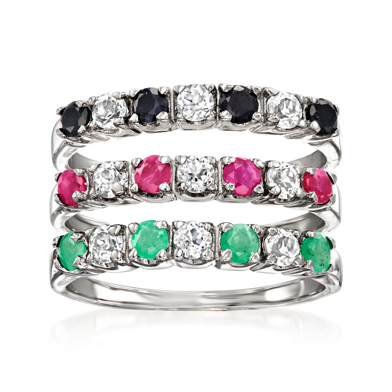 1.50 ct. t.w. Multi-Gemstone Jewelry Set: Three Rings in Sterling Silver image number 0