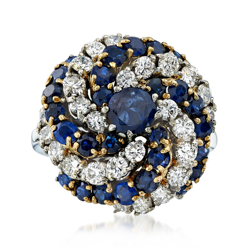 C. 1970 Vintage 3.25 ct. t.w. Sapphire and 1.70 ct. t.w. Diamond Swirl Ring in 14kt Two-Tone Gold image number 0