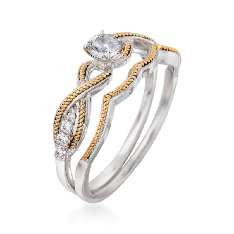 .35 ct. t.w. Diamond Bridal Set: Engagement and Wedding Rings in 14kt Two-Tone Gold image number 2