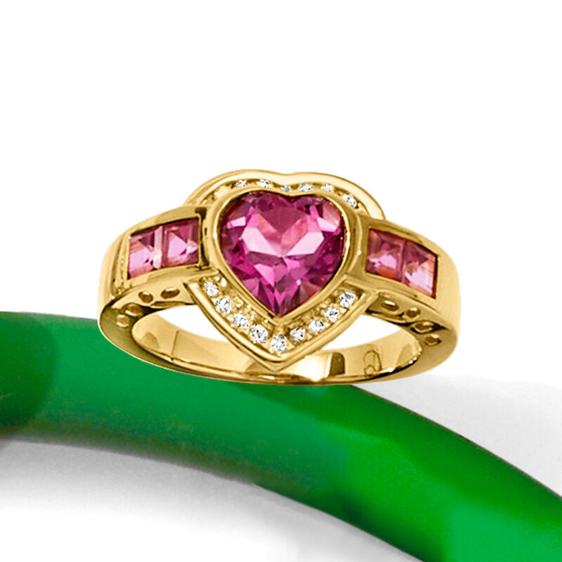 3.20 ct. t.w. Pink Topaz and .18 ct. t.w. Diamond Heart Ring in 18kt Gold Over Sterling image number 4