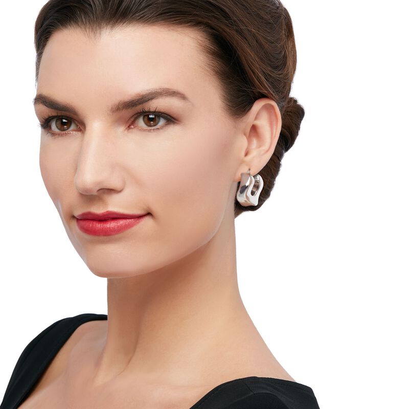 Italian Sterling Silver Wide Wavy Hoop Earrings image number 1