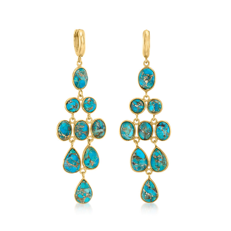 Turquoise Chandelier Earrings in 18kt Gold Over Sterling image number 2