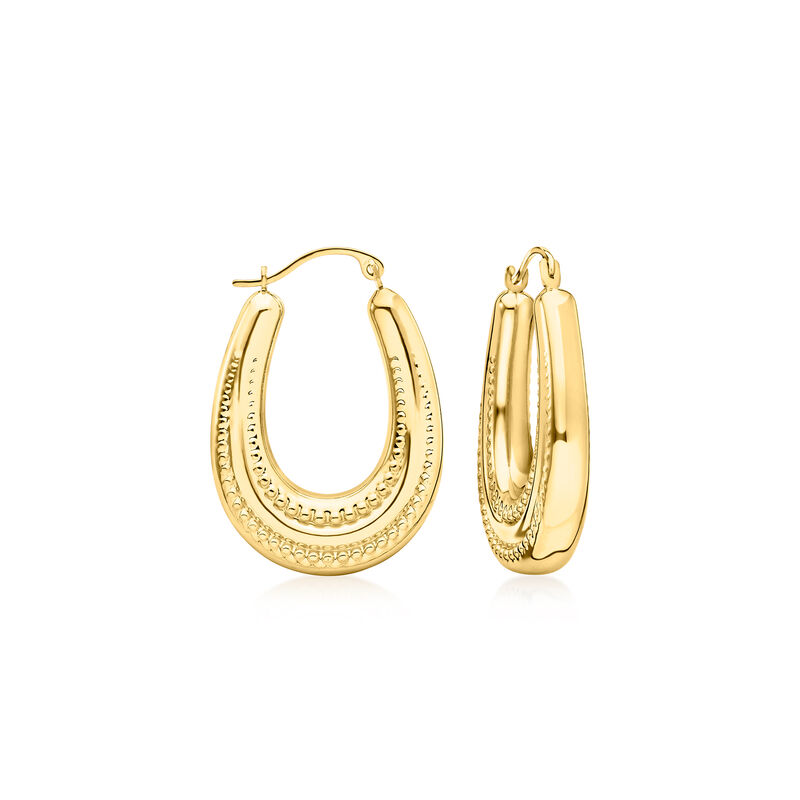 Andiamo 14kt Yellow Gold Over Resin Beaded Oval Hoop Earrings. 1&quot; image number 0