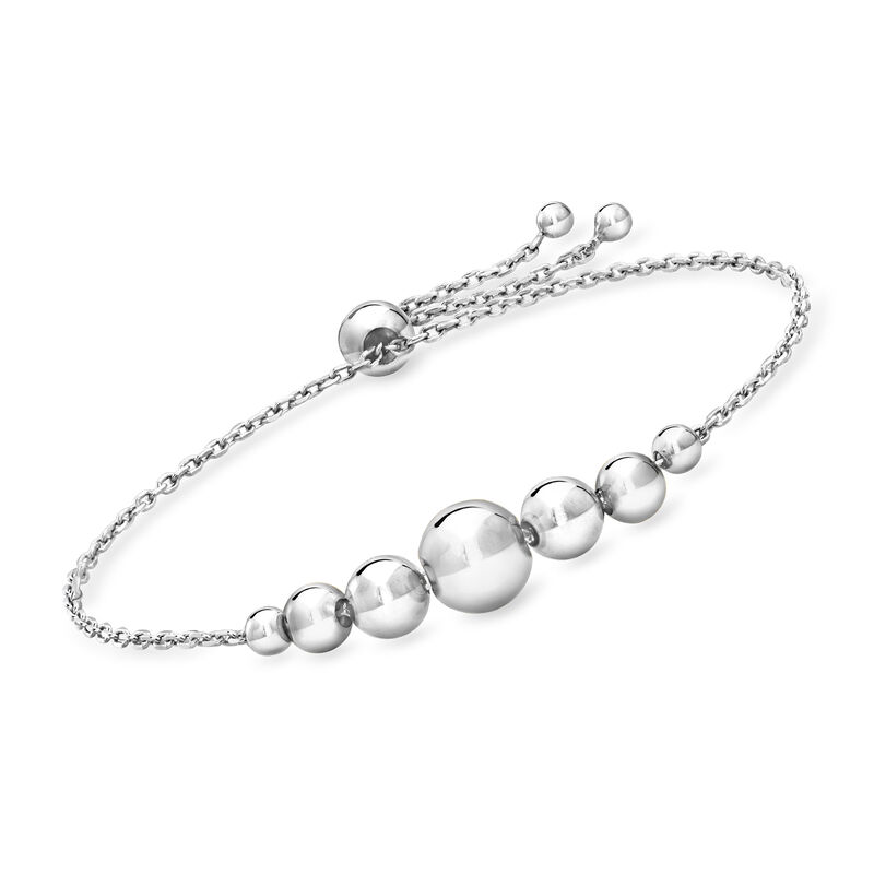 Italian 3.5-8mm Sterling Silver Graduated Bead Bolo Bracelet  image number 0