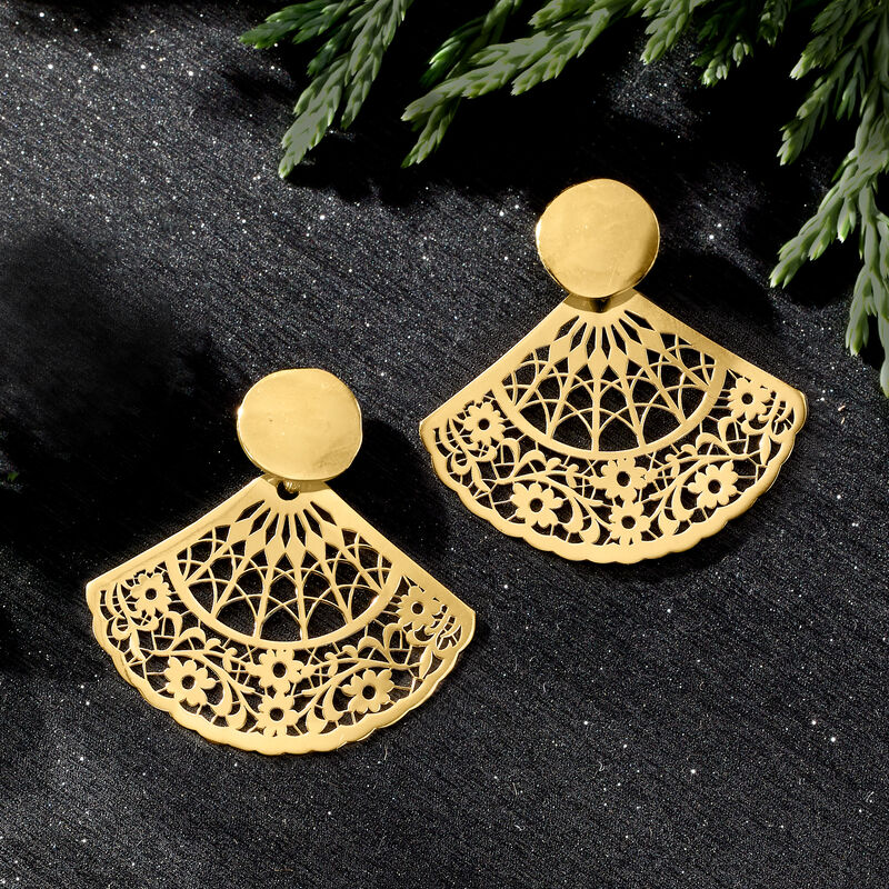 Italian 18kt Gold Over Sterling Floral Openwork Fan Drop Earrings image number 2