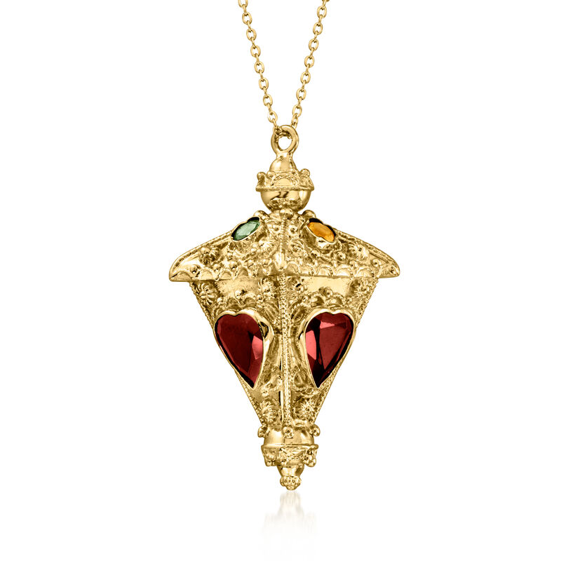 C. 1990 Vintage 12.00 ct. t.w. Garnet and .85 ct. t.w. Multi-Gemstone Lantern Pendant Necklace in 18kt Yellow Gold. 18&quot; image number 2