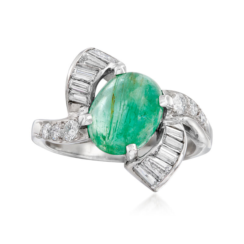C. 1970 Vintage 1.85 Carat Emerald and .60 ct. t.w. Diamond Ring in 14kt White Gold image number 0