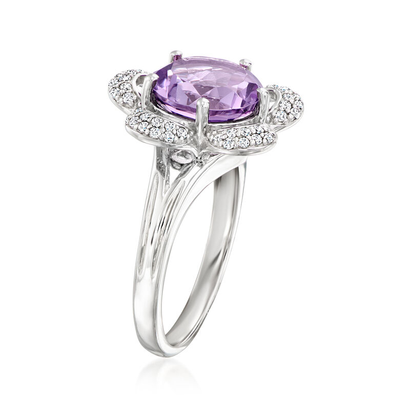 3.40 Carat Amethyst Flower Ring with .10 ct. t.w. White Topaz in Sterling Silver image number 2