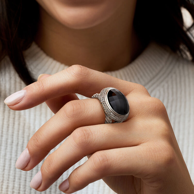 C. 1990 Vintage David Yurman Onyx Ring with 1.15 ct. t.w. Diamonds in Sterling Silver. Size 6.5 image number 1