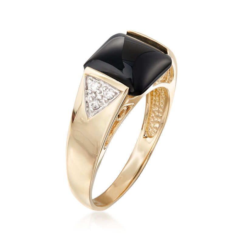 Black Onyx Cabochon Ring with Diamond Accents in 14kt Yellow Gold image number 2