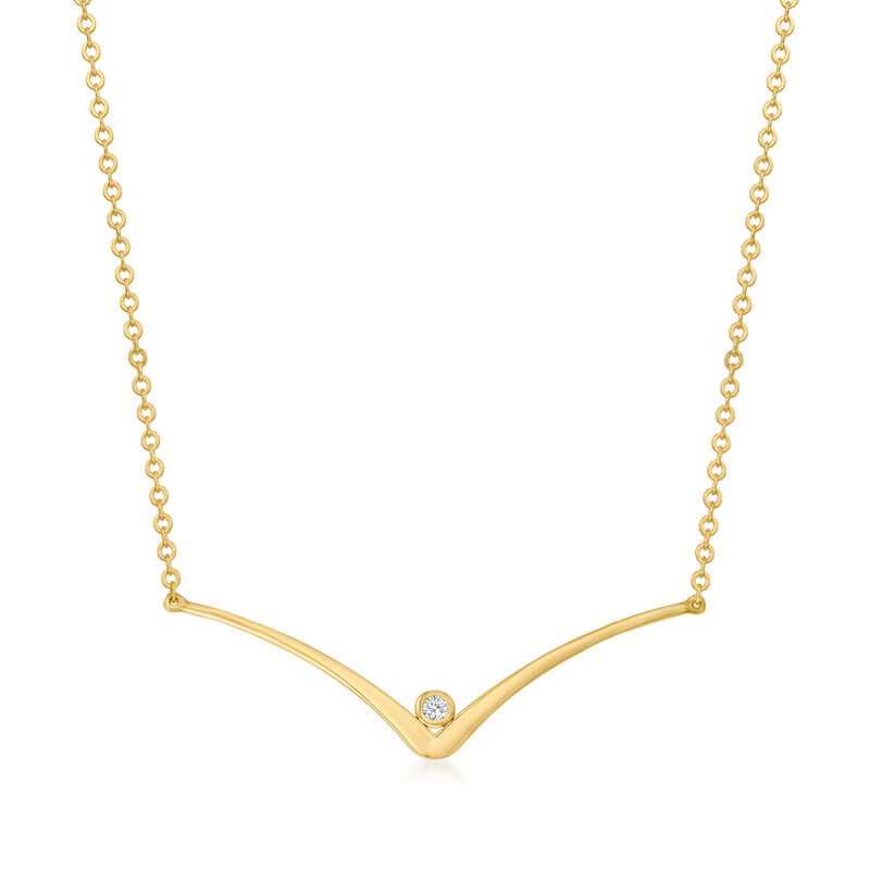 14kt Yellow Gold Curved V Necklace with Diamond Accent image number 0