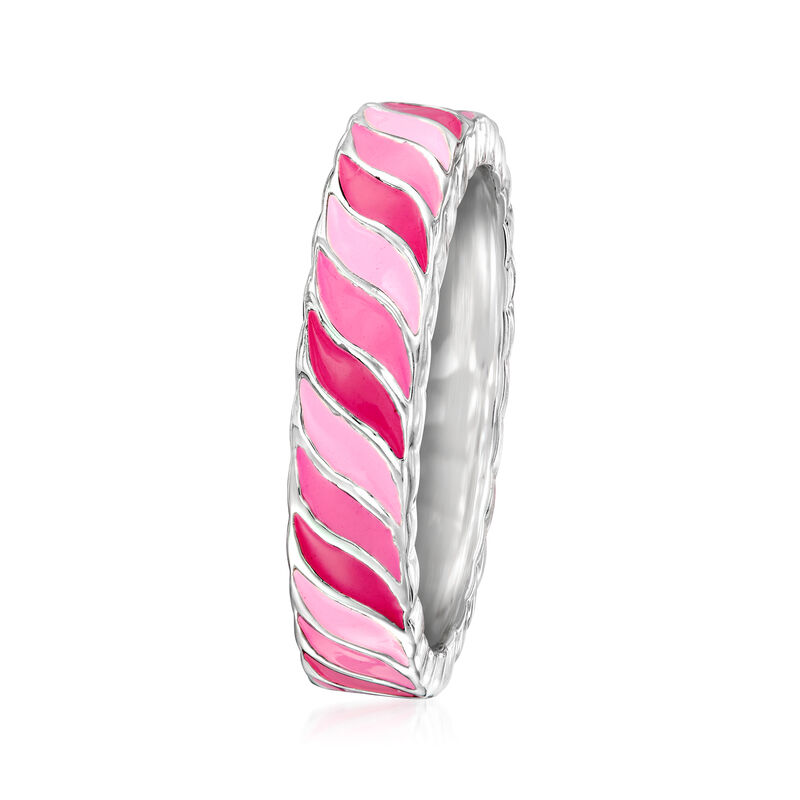 Tonal Pink Enamel Swirl Ring in Sterling Silver image number 2