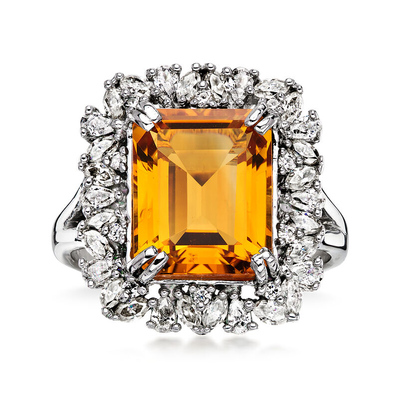 C. 2000 Vintage 4.50 Carat Citrine Ring with .85 ct. t.w. Diamonds in 14kt White Gold. Size 7 image number 0