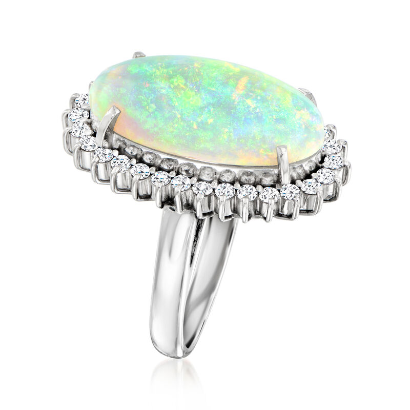 C. 1980 Vintage Opal and .57 ct. t.w. Diamond Cocktail Ring in Platinum. Size 5.75 image number 2