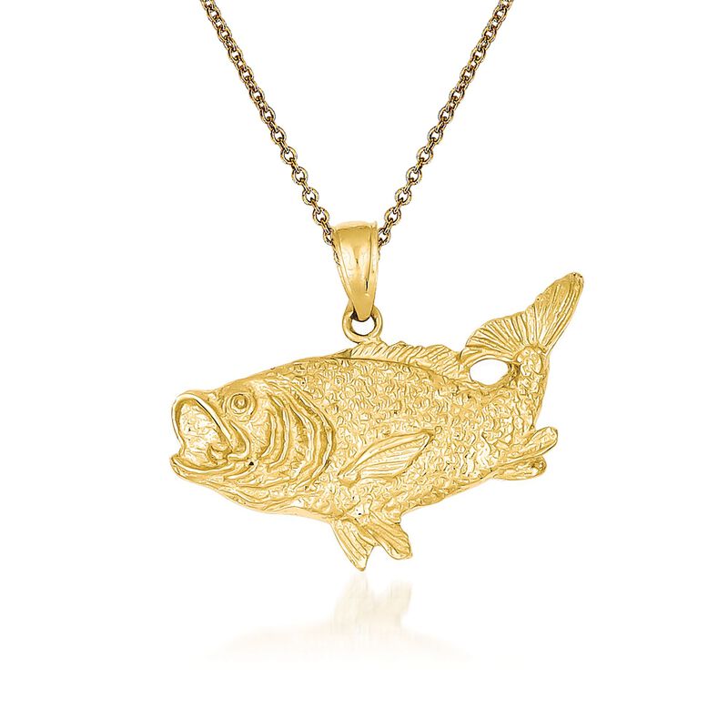 14kt Yellow Gold Bass Fish Pendant Necklace image number 0