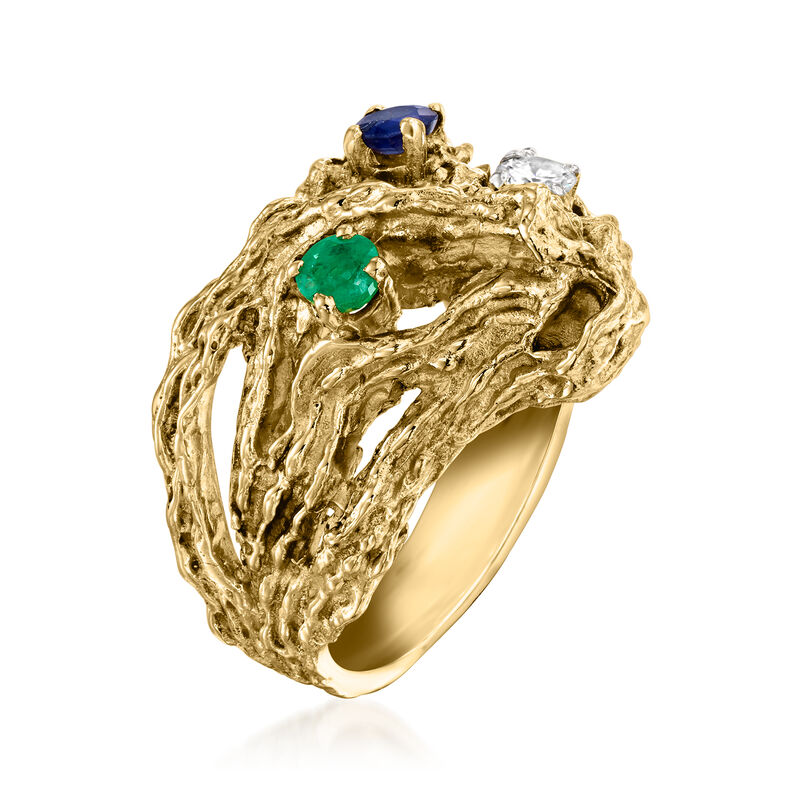 C. 1970 Vintage .21 ct. t.w. Multi-Gemstone and .11 Carat Diamond Ring in 18kt Yellow Gold. Size 5.75 image number 2